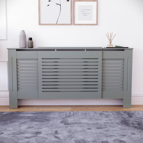 Milton Radiator Cover - Grey, Adjustable, Horizontal Grille Design
