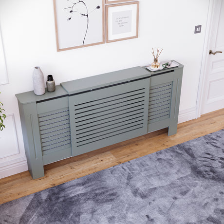 Milton Radiator Cover - Grey, Adjustable, Horizontal Grille Design
