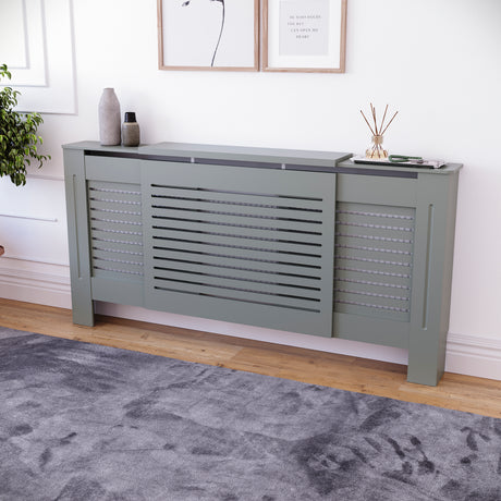 Milton Radiator Cover - Grey, Adjustable, Horizontal Grille Design
