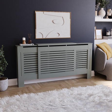 Milton Radiator Cover - Grey, Adjustable, Horizontal Grille Design
