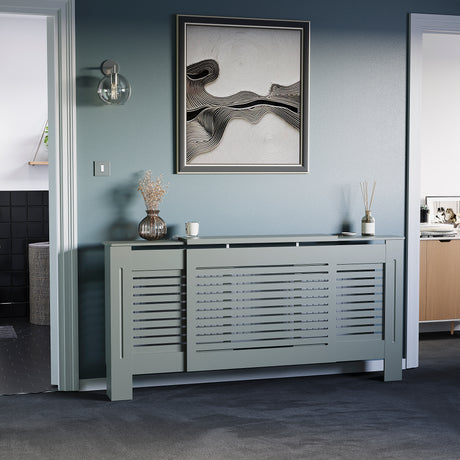 Milton Radiator Cover - Grey, Adjustable, Horizontal Grille Design
