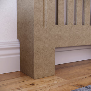 Small unfinished Chelsea radiator cover with decorative slatted front, ready to paint
