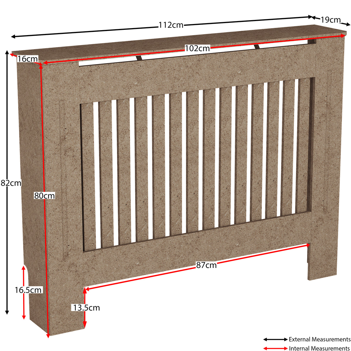 Medium unfinished Chelsea radiator cover with decorative slatted front, ready to paint
