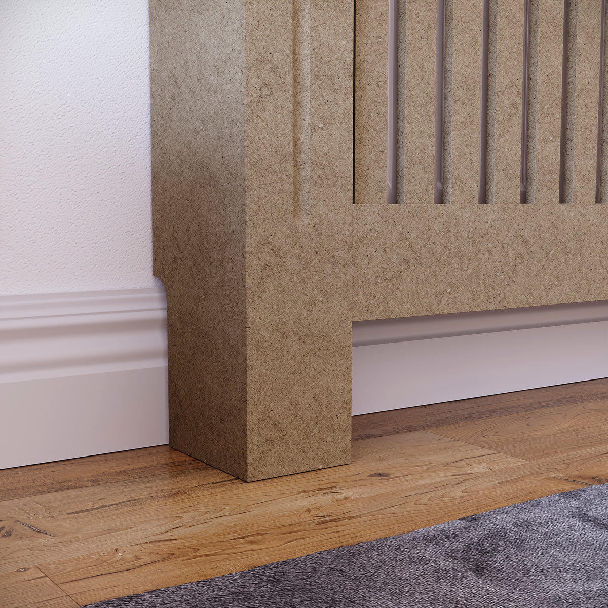 Medium unfinished Chelsea radiator cover with decorative slatted front, ready to paint
