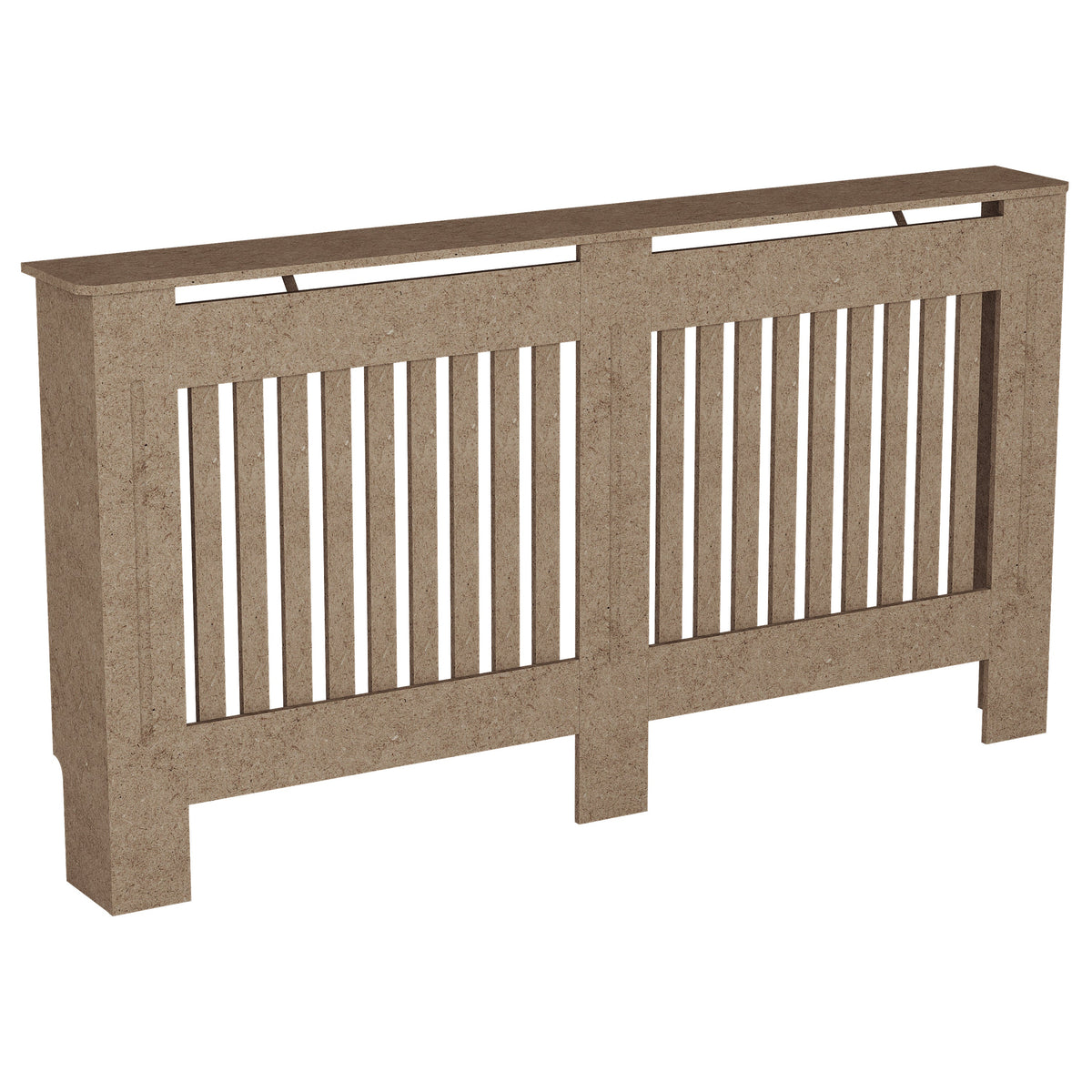Large unfinished Chelsea radiator cover with decorative slatted front, ready to paint
