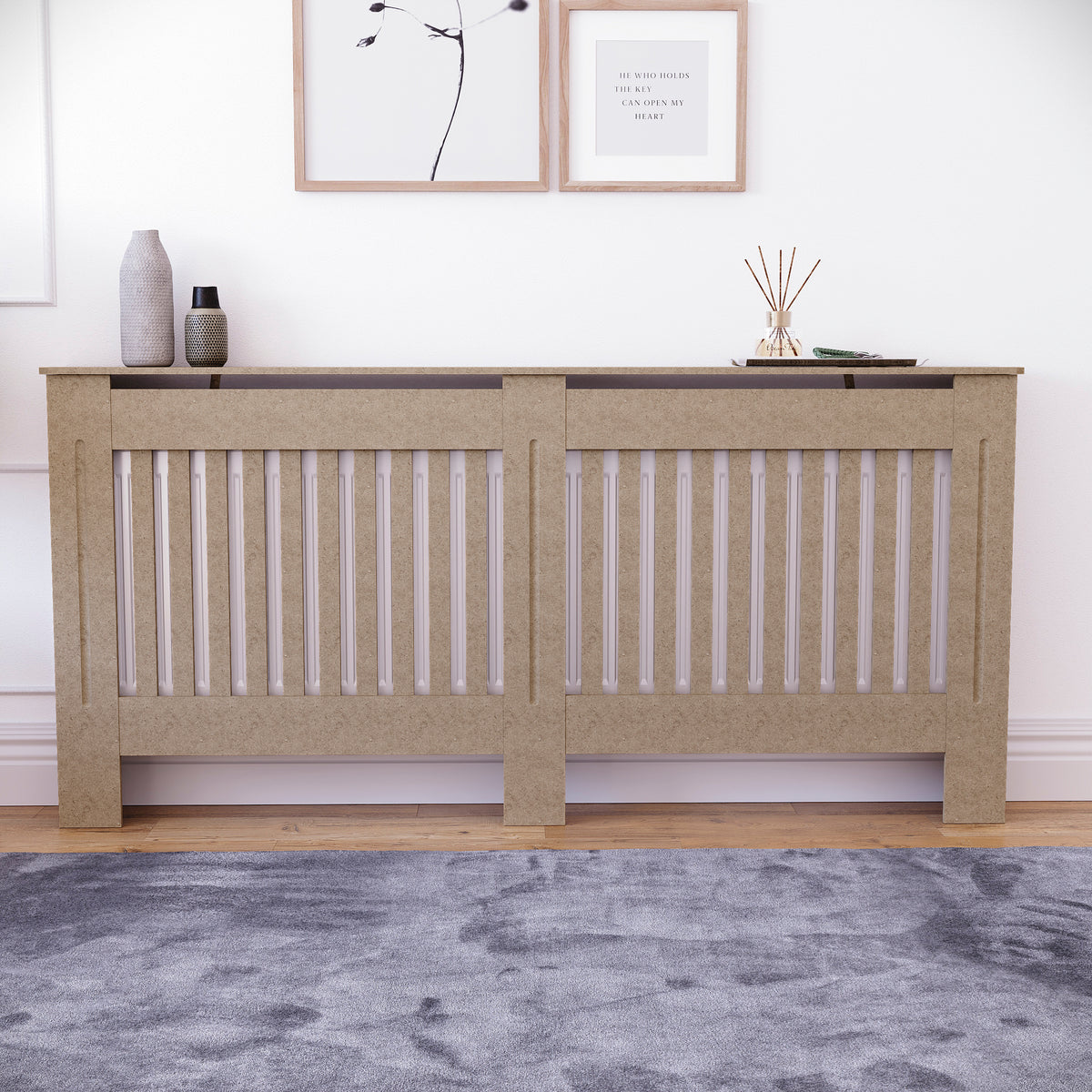 Extra Large unfinished Chelsea radiator cover with decorative slatted front, ready to paint
