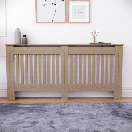 Extra Large unfinished Chelsea radiator cover with decorative slatted front, ready to paint
