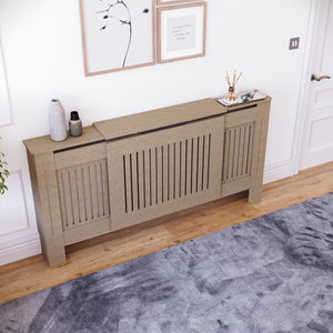Adjustable unfinished Chelsea radiator cover with decorative slatted front, ready to paint
