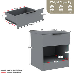 Trega 1 Drawer Bedside Chest, Grey - Set of 2