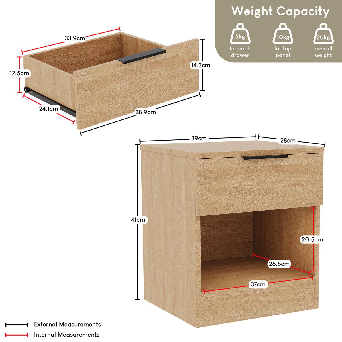 Trega 1 Drawer Bedside Chest, Pine - Set of 2