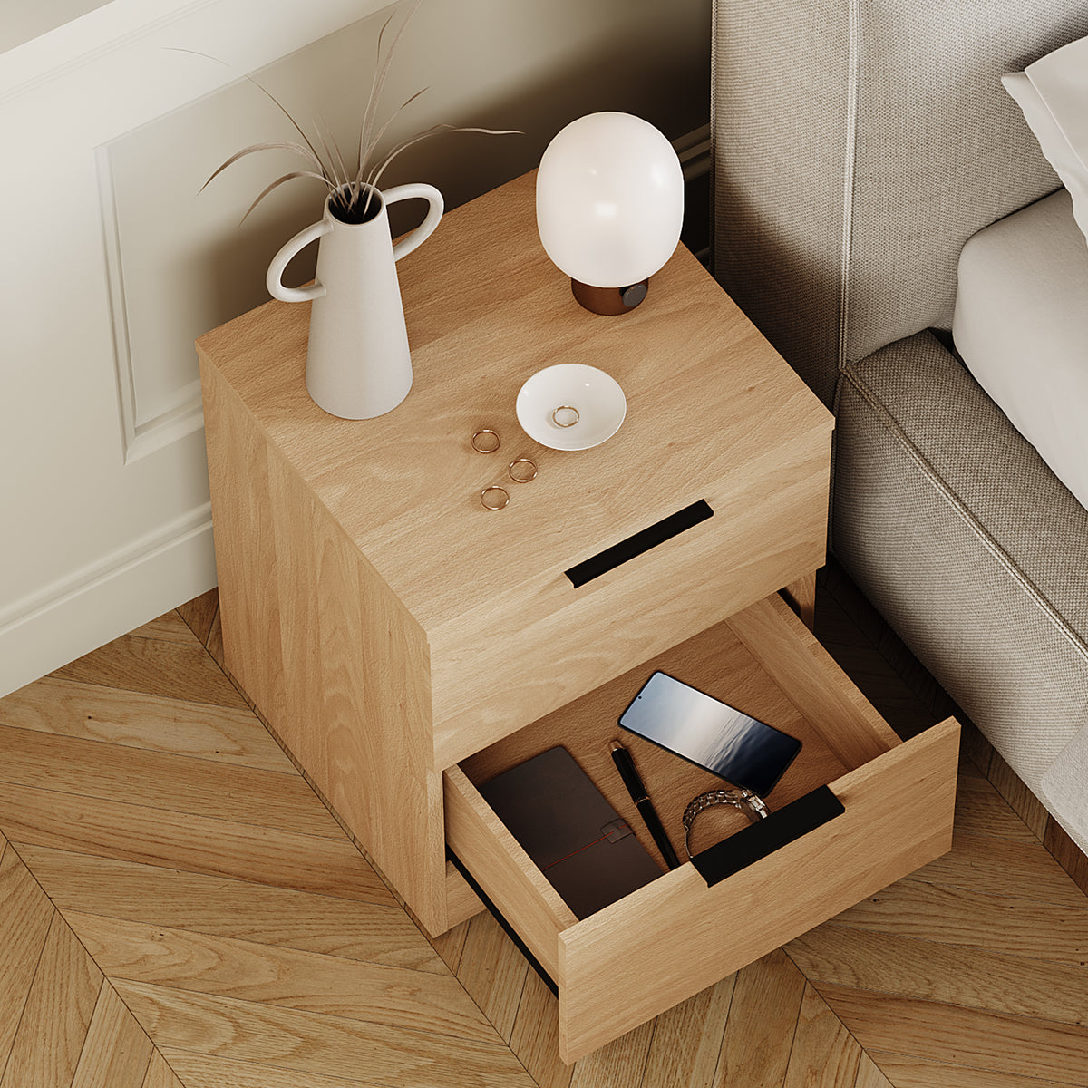 Trega 2 Drawer Bedside Chest, Pine