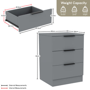 Trega 3 Drawer Bedside Chest, Grey - Set of 2