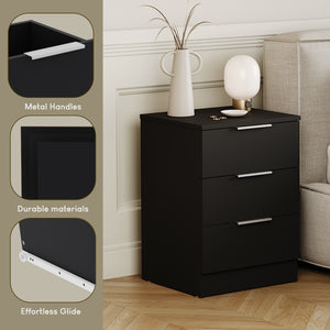 Trega 3 Drawer Bedside Chest, Black