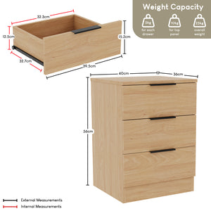 Trega 3 Drawer Bedside Chest, Pine - Set of 2