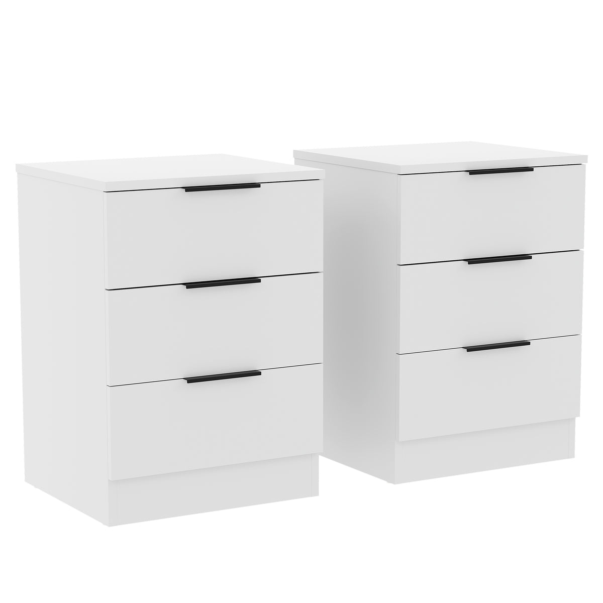 Trega 3 Drawer Bedside Chest, White - Set of 2