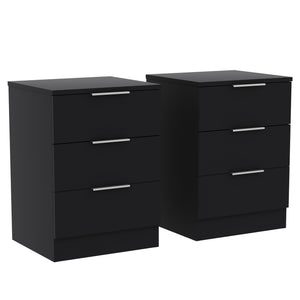 Trega 3 Drawer Bedside Chest, Black - Set of 2