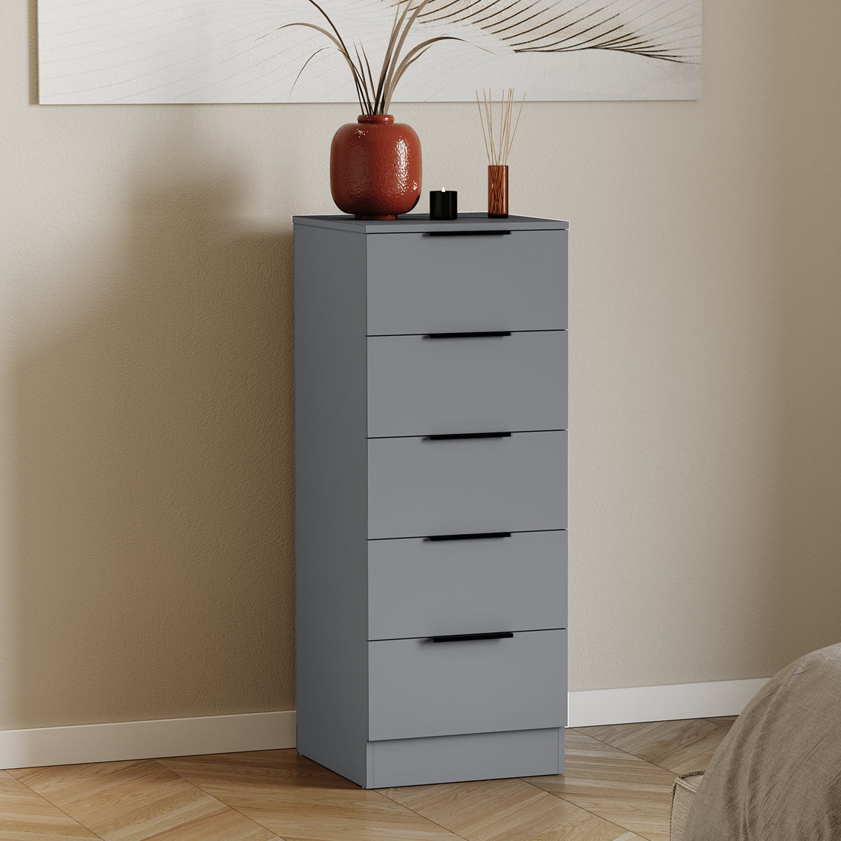 Trega 5 Drawer Narrow Chest, Grey