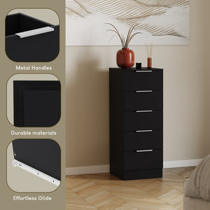 Trega 5 Drawer Narrow Chest, Black