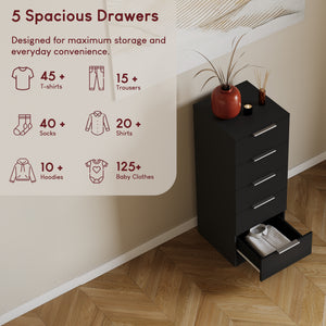 Trega 5 Drawer Narrow Chest, Black