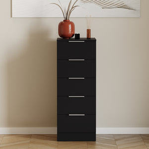 Trega 5 Drawer Narrow Chest, Black