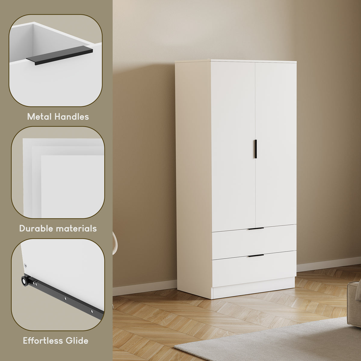 Trega 2 Door 2 Drawer Wardrobe, White