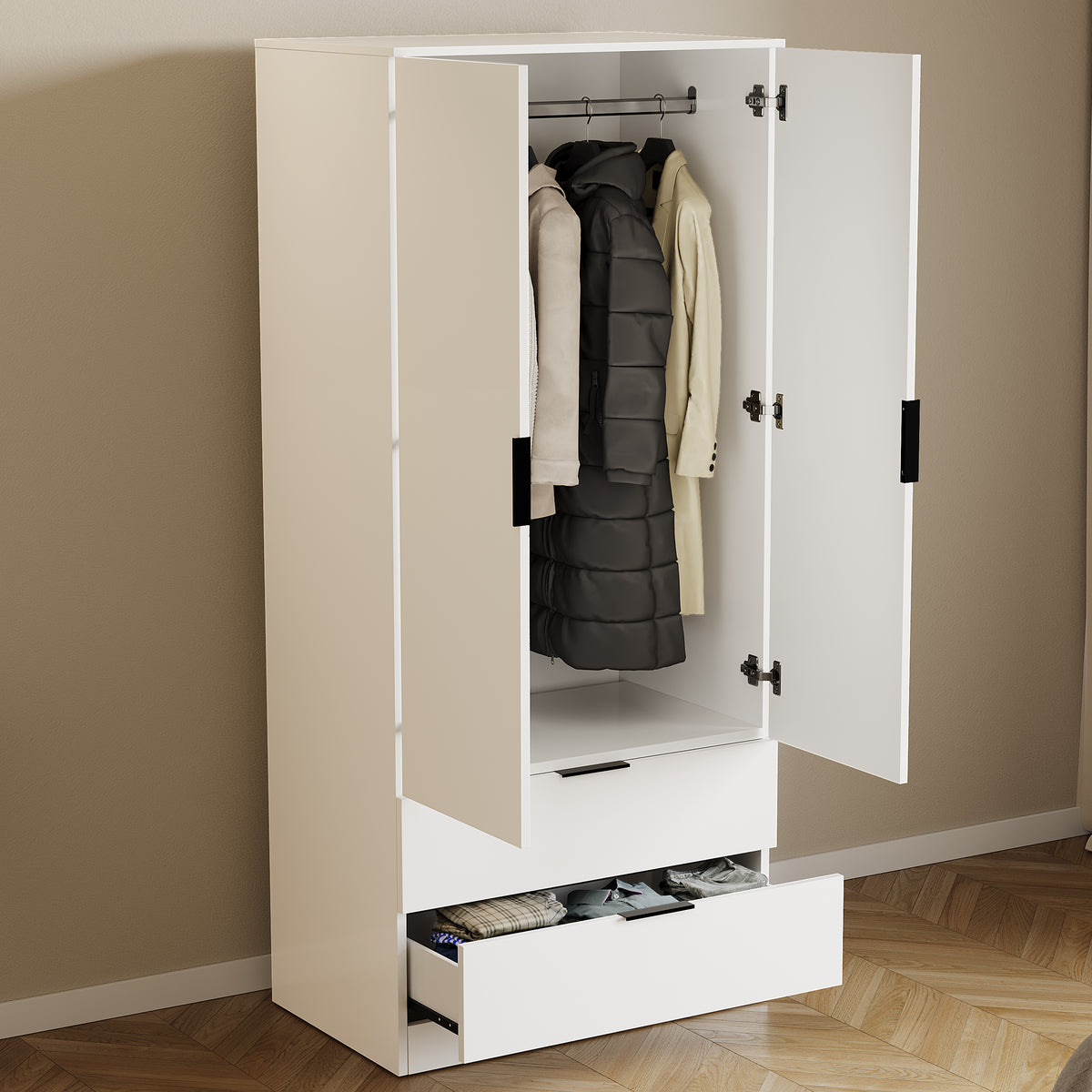 Trega 2 Door 2 Drawer Wardrobe, White
