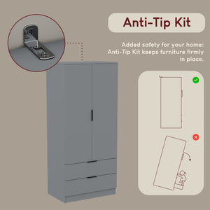 Trega 2 Door 2 Drawer Wardrobe, Grey