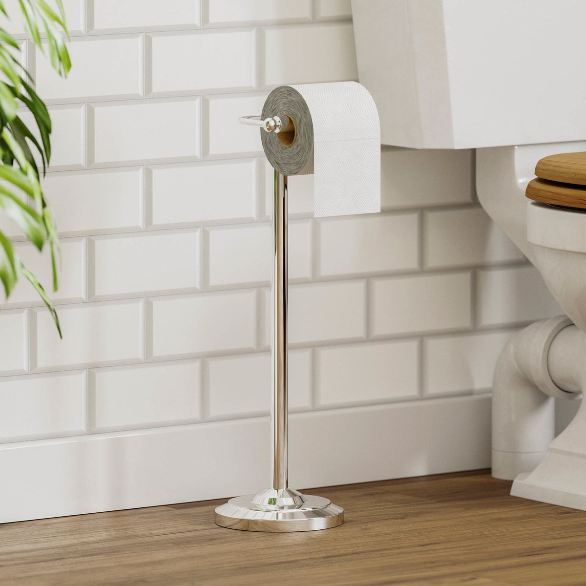 Floor Standing Toilet Roll Holder - Silver