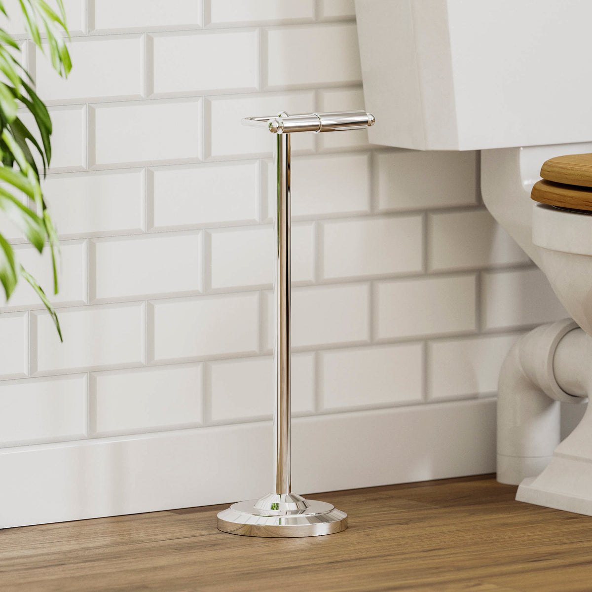 Floor Standing Toilet Roll Holder - Silver