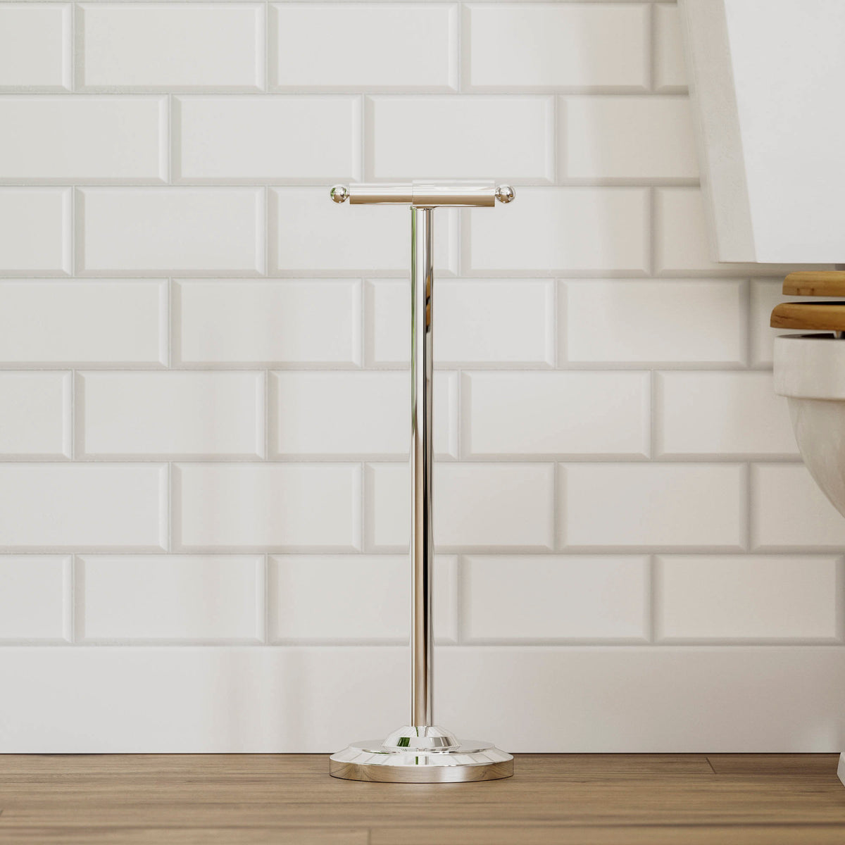 Floor Standing Toilet Roll Holder - Silver