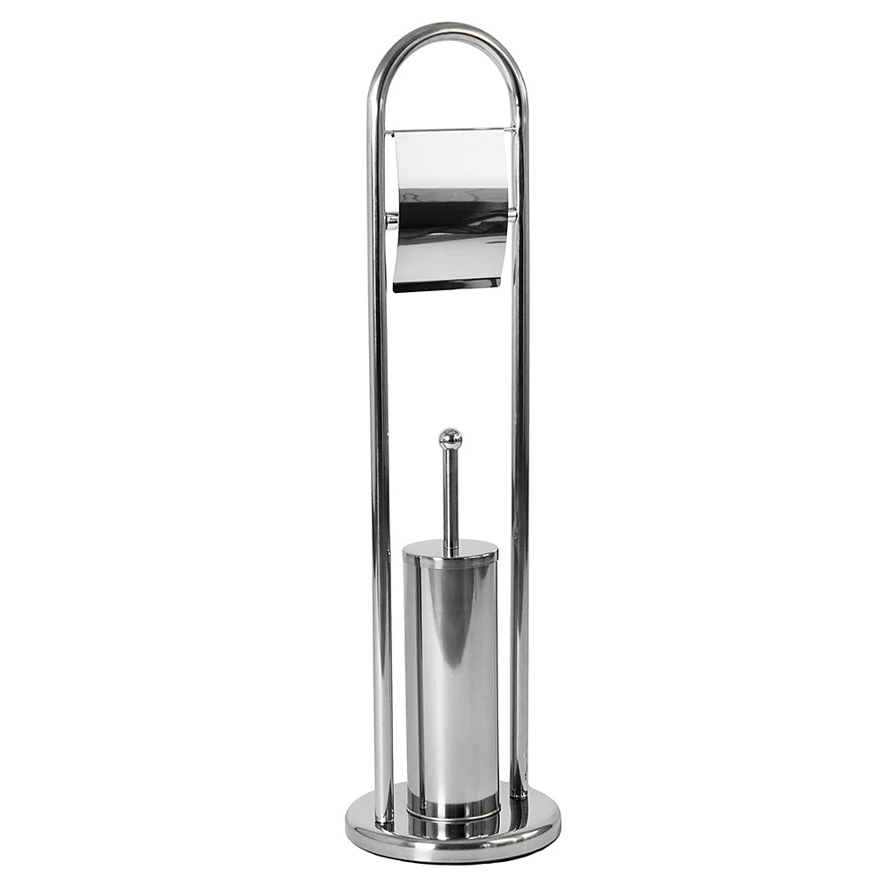 Toilet Brush And Paper Holder With Round Base - Silver
