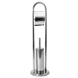 Toilet Brush And Paper Holder With Round Base - Silver