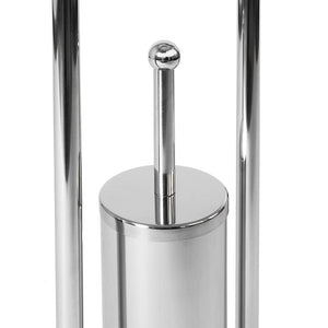 Toilet Brush And Paper Holder With Round Base - Silver