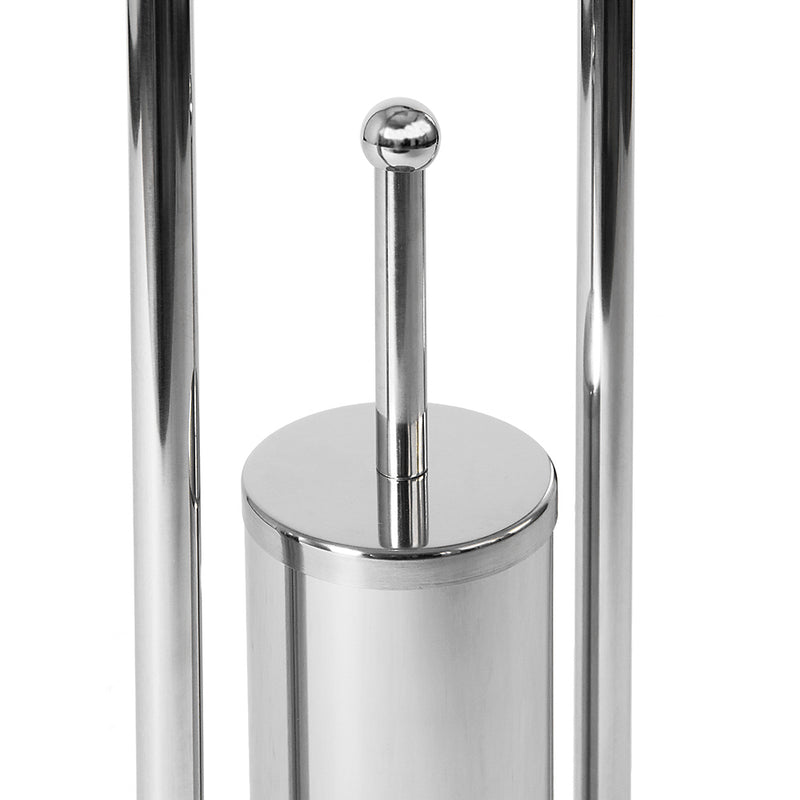 Toilet Brush And Paper Holder With Round Base - Silver