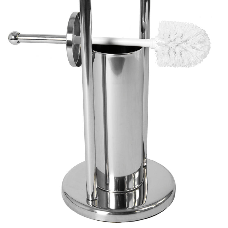 Toilet Brush And Paper Holder With Round Base - Silver