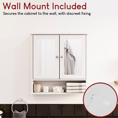 Priano 2-Door Mirrored Wall Cabinet With Shelf - White