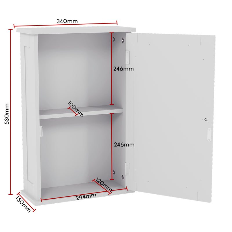 Priano 1-Door Mirrored Wall Cabinet - White