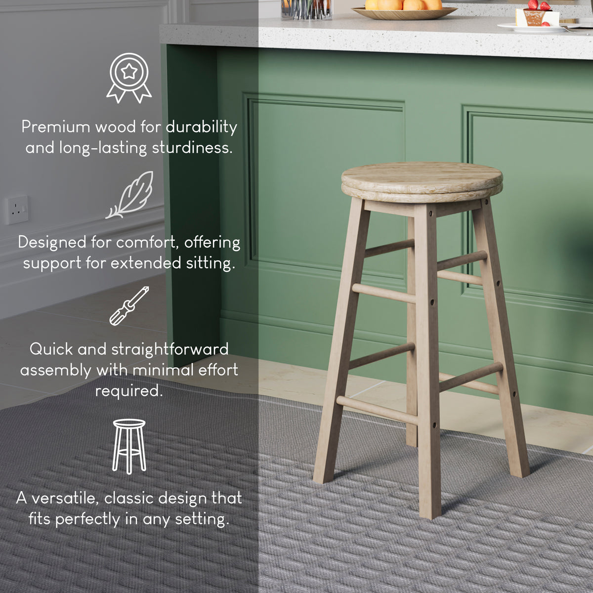Wooden Revolving Bar Stool, Pine, Set Of 2
