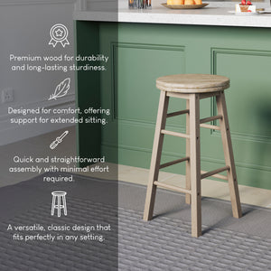 Wooden Revolving Bar Stool, Pine, Set Of 2