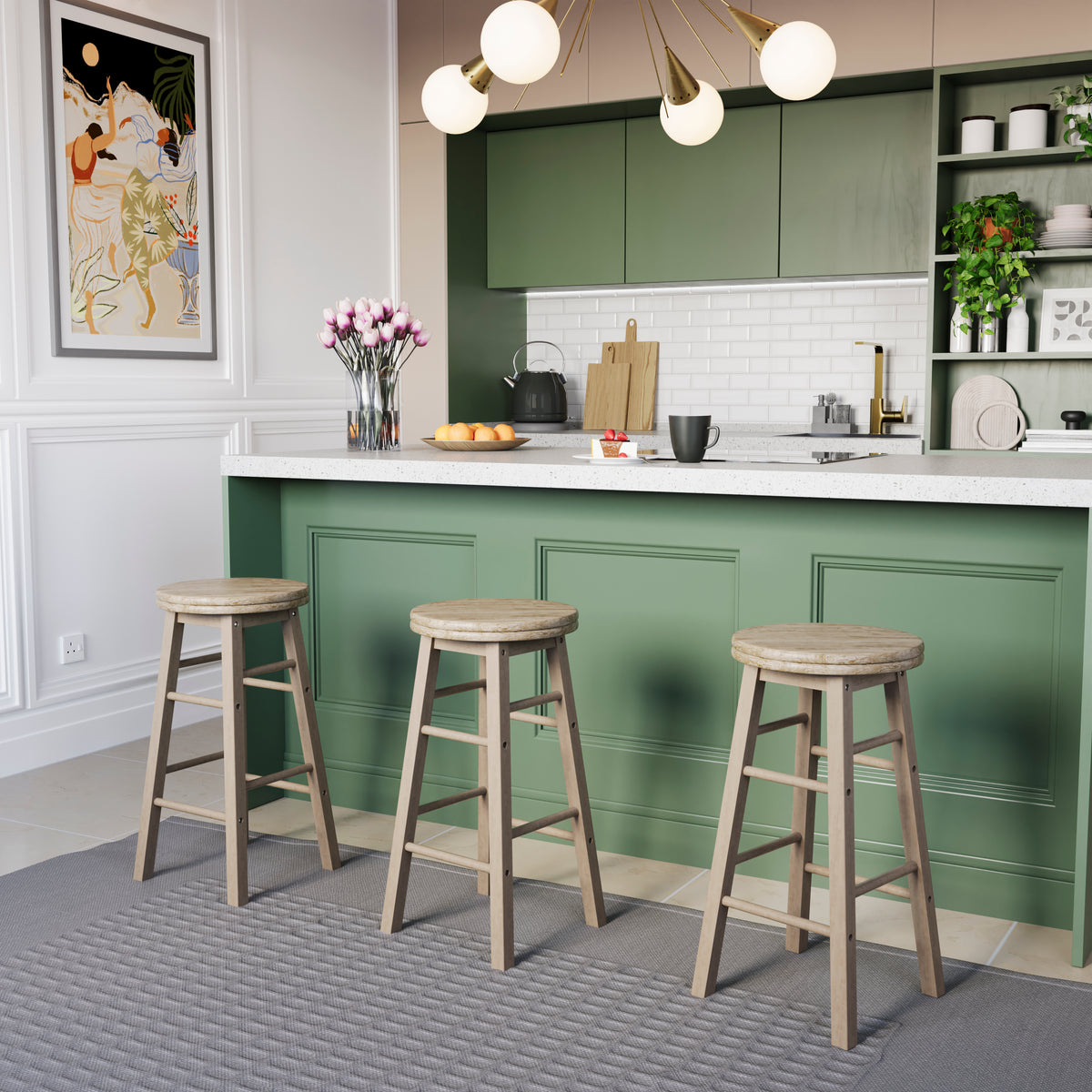 Wooden Revolving Bar Stool, Pine