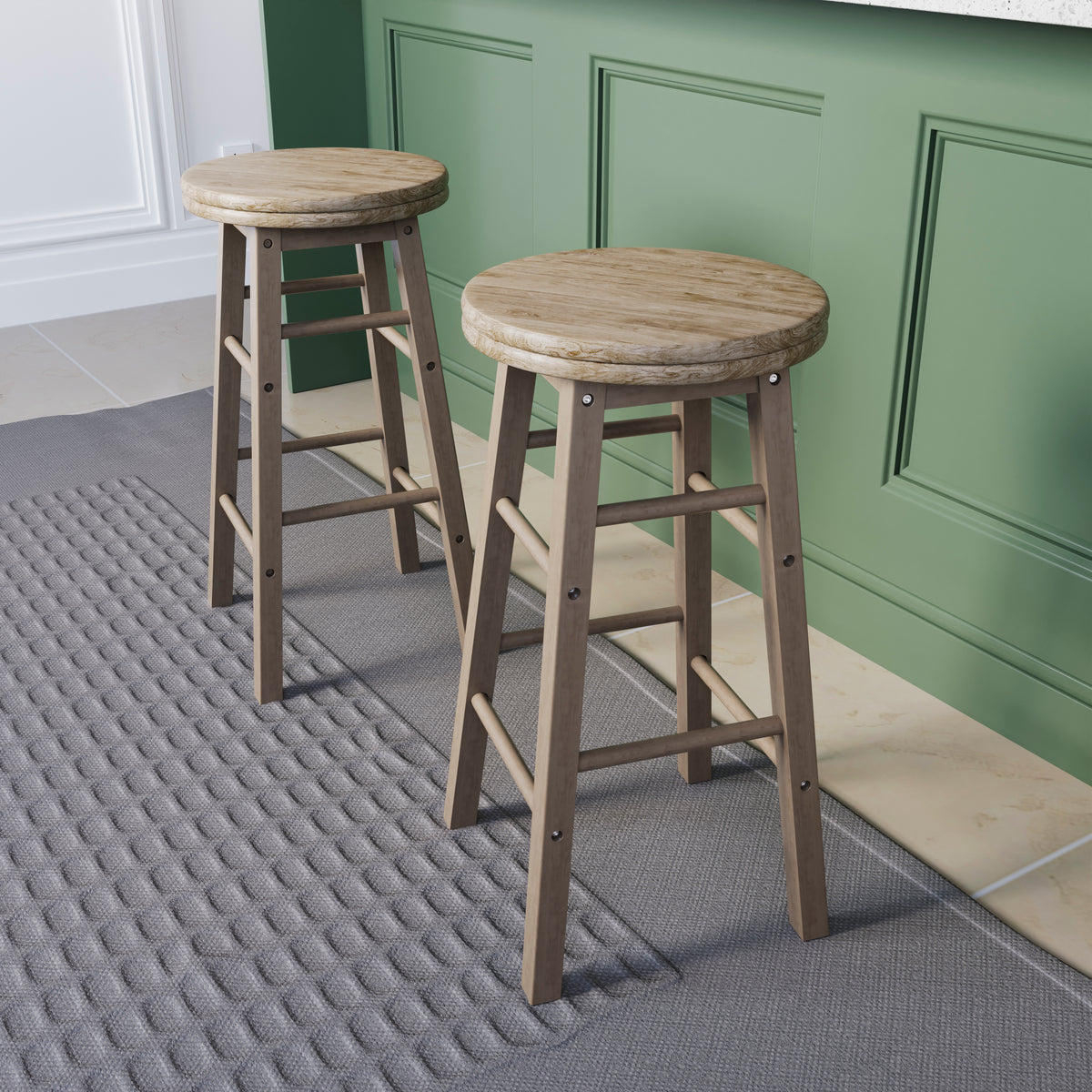 Wooden Revolving Bar Stool, Pine, Set Of 2