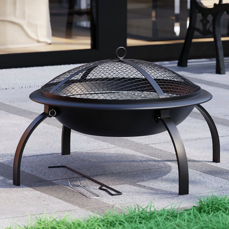 Folding Steel Fire Pit, Large - Black