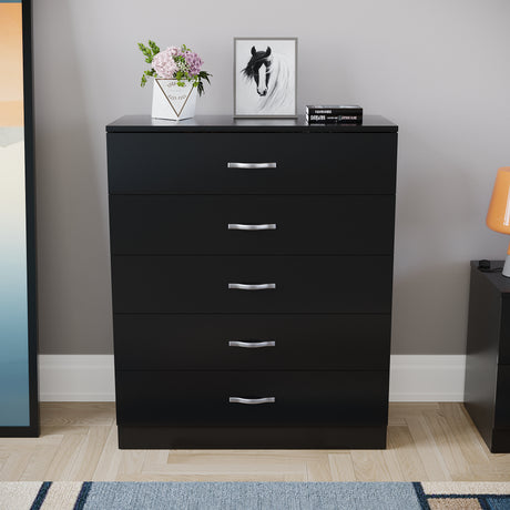 Riano 5 Drawer Chest Black Bedroom Storage Unit
