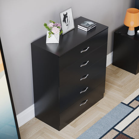 Riano 5 Drawer Chest Black Bedroom Storage Unit
