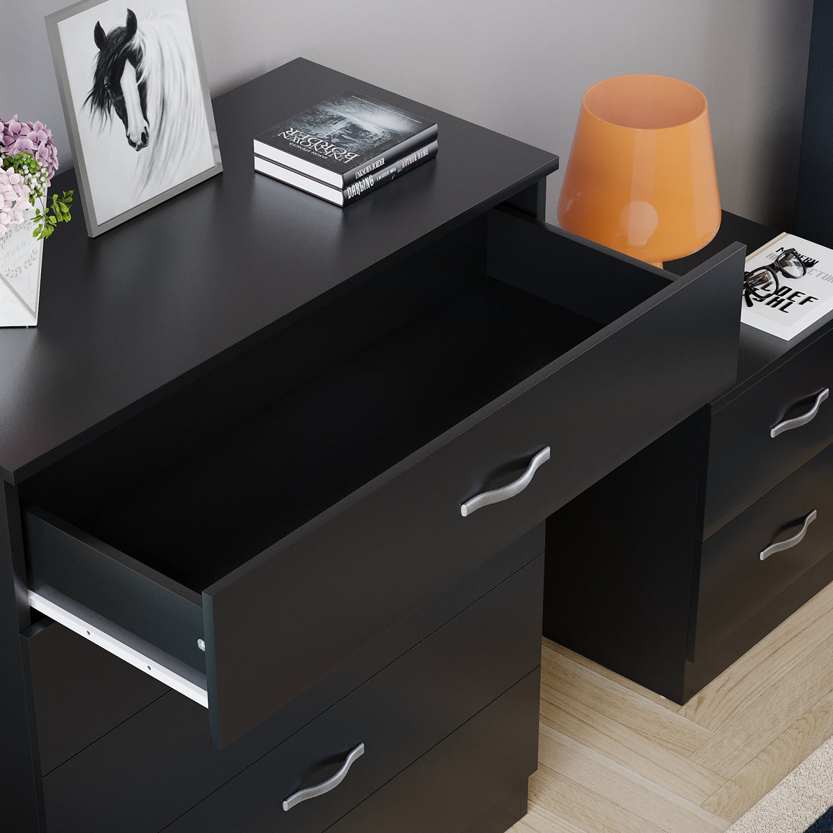 Riano 5 Drawer Chest Black Bedroom Storage Unit
