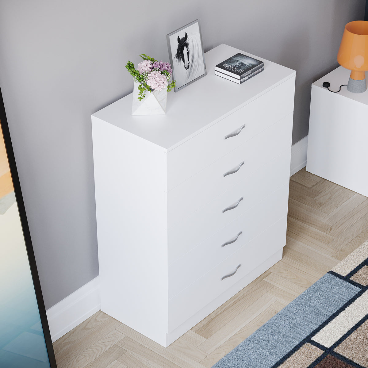 Riano 5 Drawer Chest White Bedroom Storage Unit
