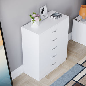 Riano 5 Drawer Chest White Bedroom Storage Unit
