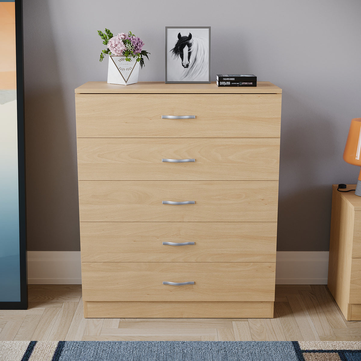 Riano 5 Drawer Chest Pine Bedroom Storage Unit
