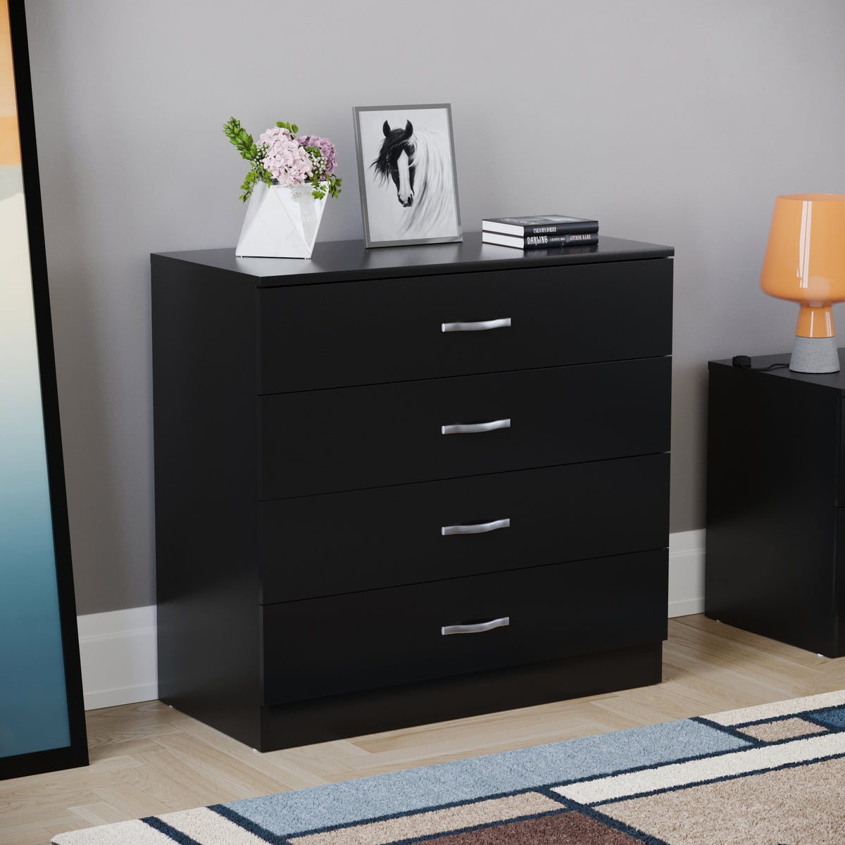 Riano 4 Drawer Chest Black Bedroom Storage Unit
