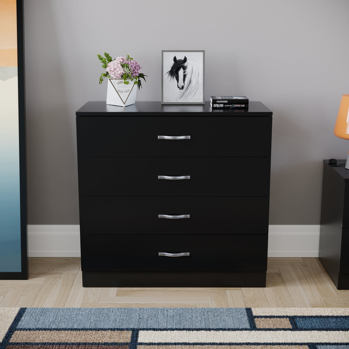 Riano 4 Drawer Chest Black Bedroom Storage Unit
